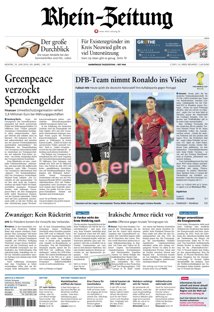 Rhein-Zeitung Kreis Neuwied vom Montag, 16.06.2014