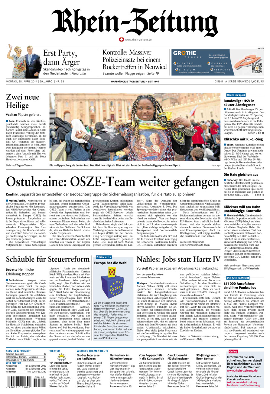 Rhein-Zeitung Kreis Neuwied vom Montag, 28.04.2014