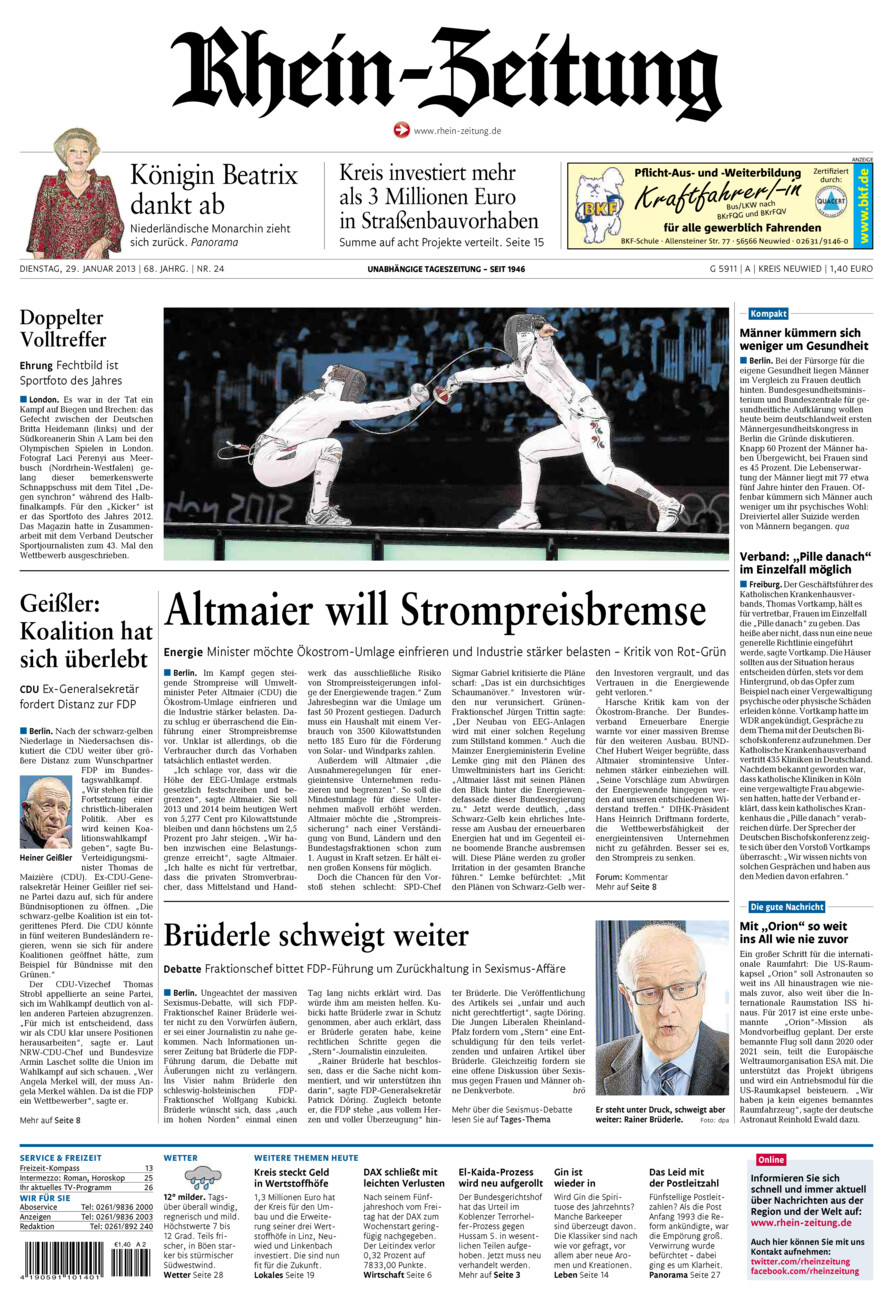 Rhein-Zeitung Kreis Neuwied vom Dienstag, 29.01.2013