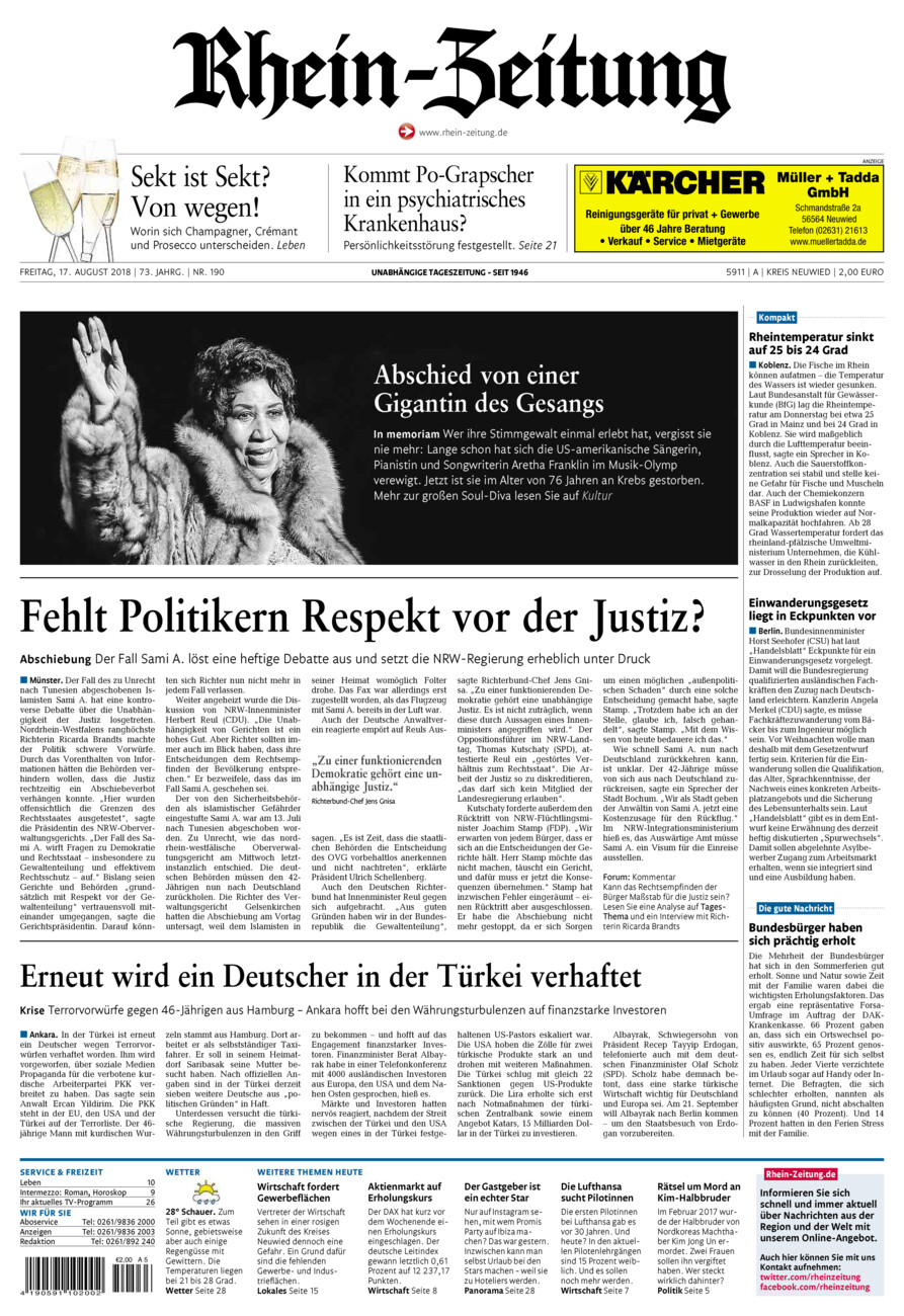 Rhein-Zeitung Kreis Neuwied vom Freitag, 17.08.2018