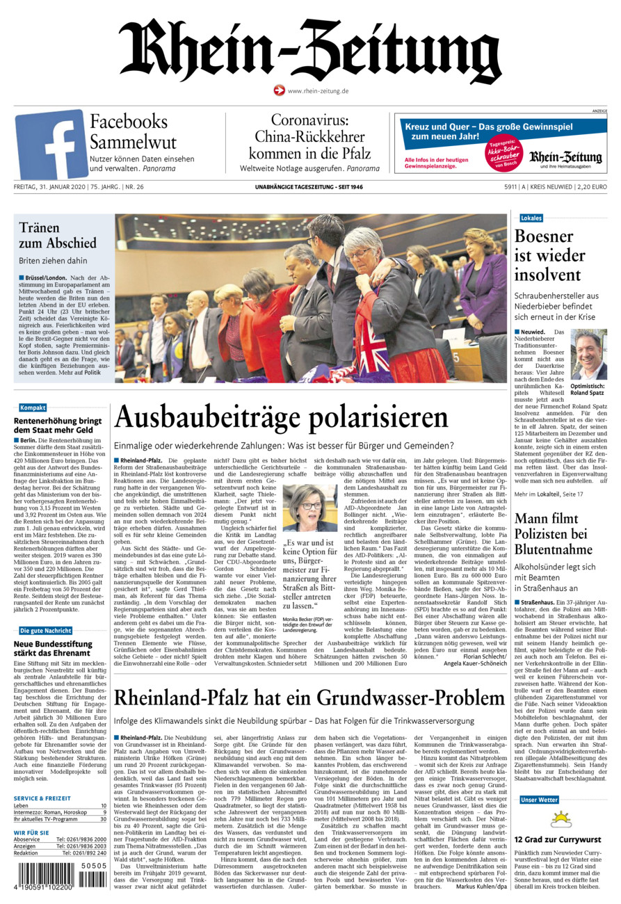 Rhein-Zeitung Kreis Neuwied vom Freitag, 31.01.2020