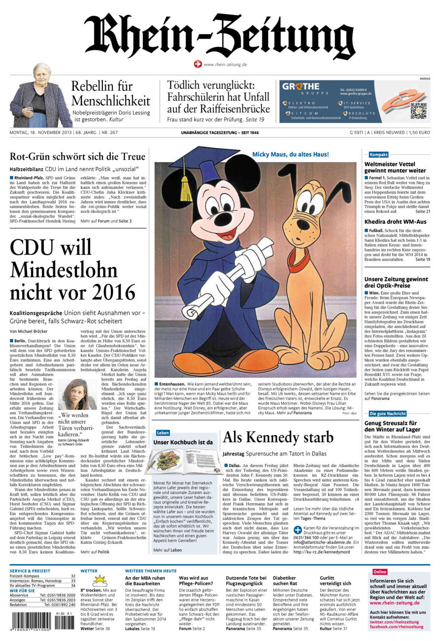 Rhein-Zeitung Kreis Neuwied vom Montag, 18.11.2013