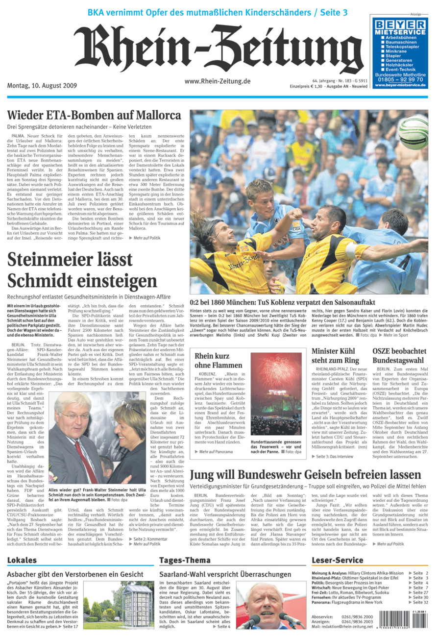 Rhein-Zeitung Kreis Neuwied vom Montag, 10.08.2009