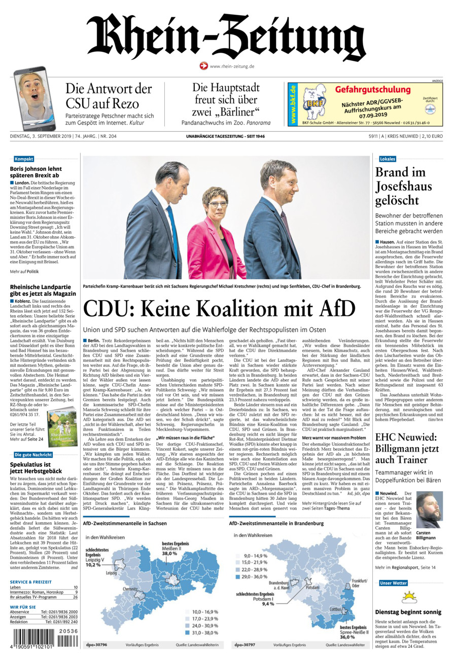 Rhein-Zeitung Kreis Neuwied vom Dienstag, 03.09.2019