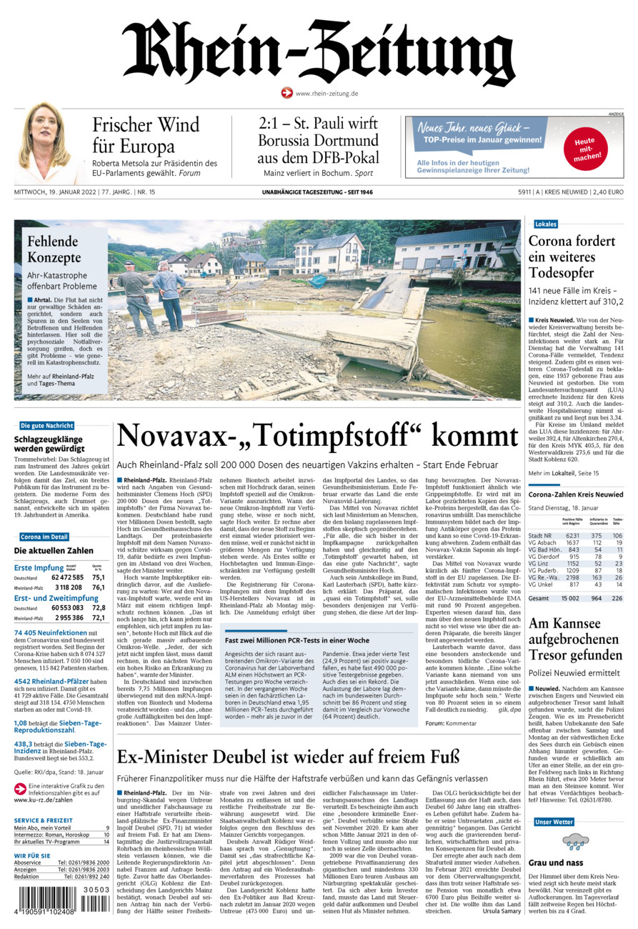 Rhein-Zeitung Kreis Neuwied vom Mittwoch, 19.01.2022