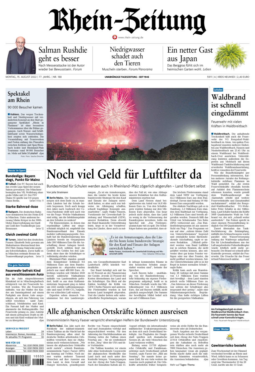 Rhein-Zeitung Kreis Neuwied vom Montag, 15.08.2022