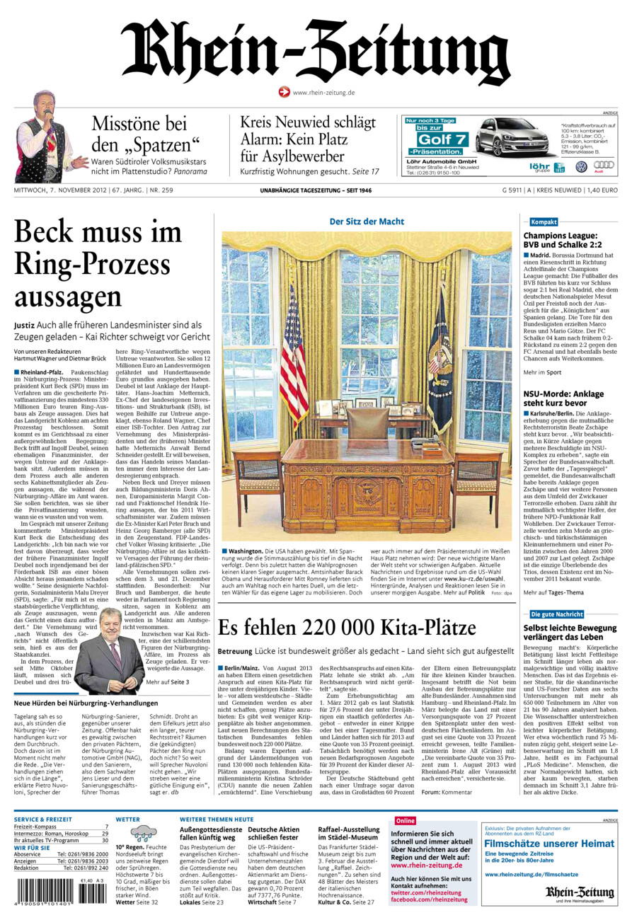 Rhein-Zeitung Kreis Neuwied vom Mittwoch, 07.11.2012