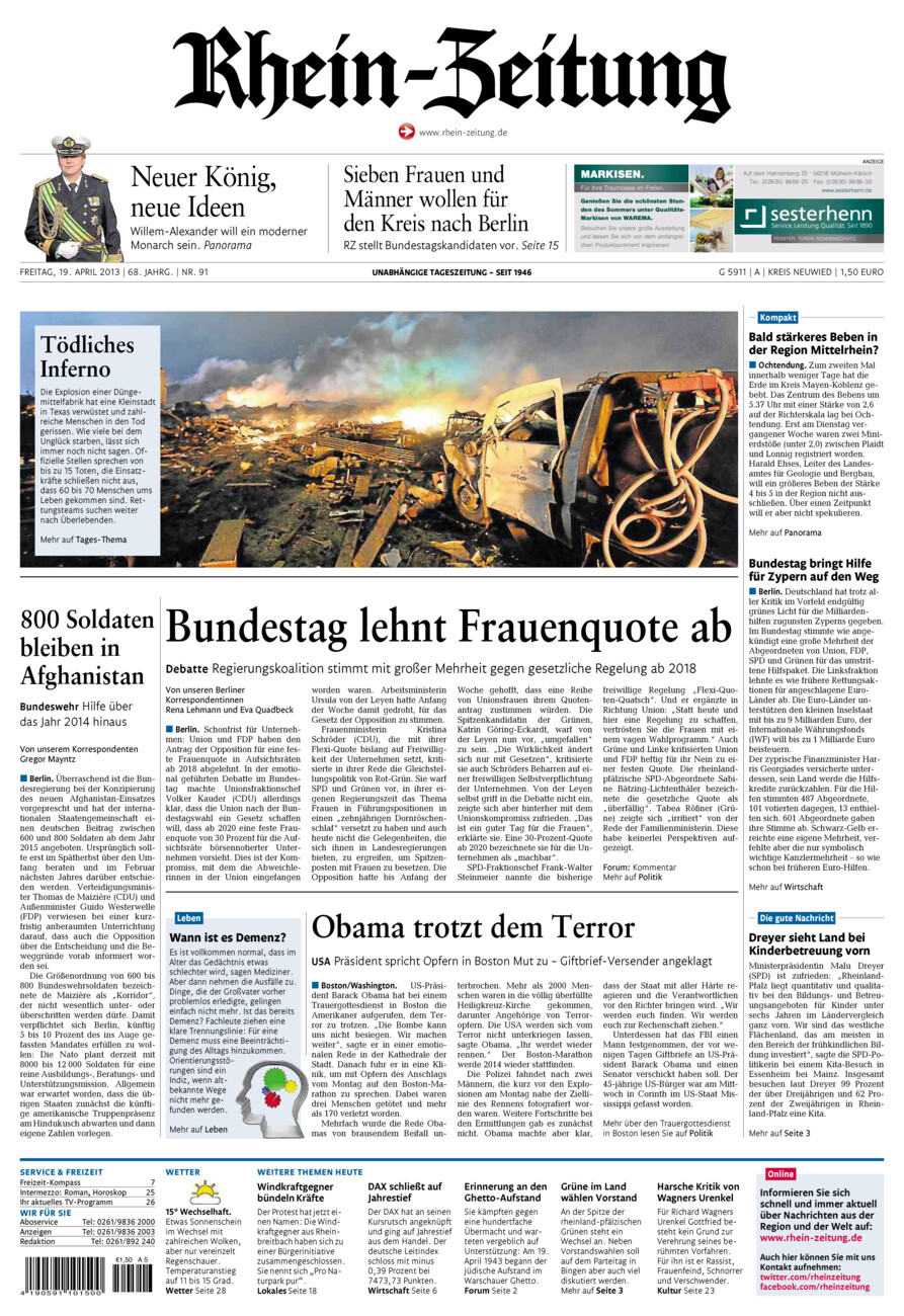 Rhein-Zeitung Kreis Neuwied vom Freitag, 19.04.2013