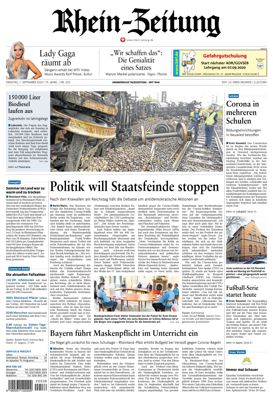 Rhein-Zeitung Kreis Neuwied vom Dienstag, 01.09.2020
