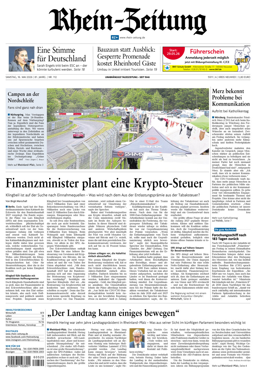 Rhein-Zeitung Kreis Neuwied vom Samstag, 16.05.2026