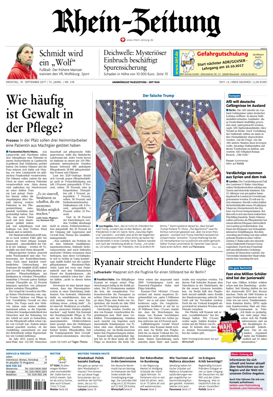 Rhein-Zeitung Kreis Neuwied vom Dienstag, 19.09.2017