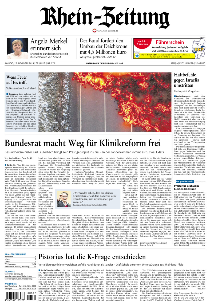 Rhein-Zeitung Kreis Neuwied vom Samstag, 23.11.2024