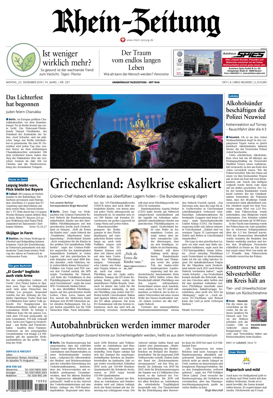 Rhein-Zeitung Kreis Neuwied vom Montag, 23.12.2019