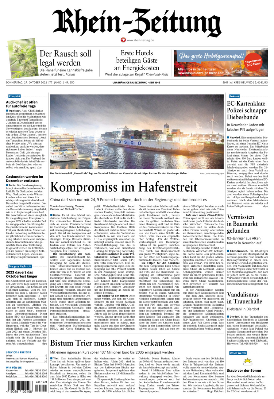 Rhein-Zeitung Kreis Neuwied vom Donnerstag, 27.10.2022