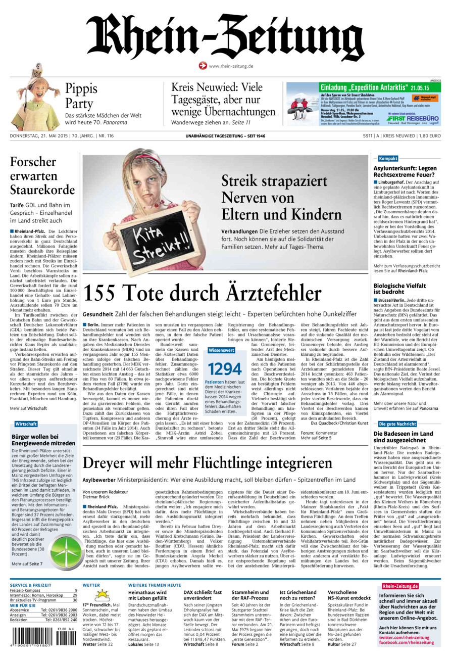 Rhein-Zeitung Kreis Neuwied vom Donnerstag, 21.05.2015