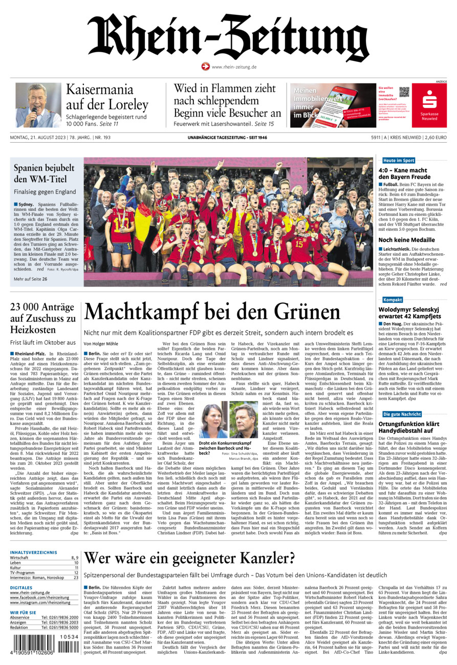 Rhein-Zeitung Kreis Neuwied vom Montag, 21.08.2023