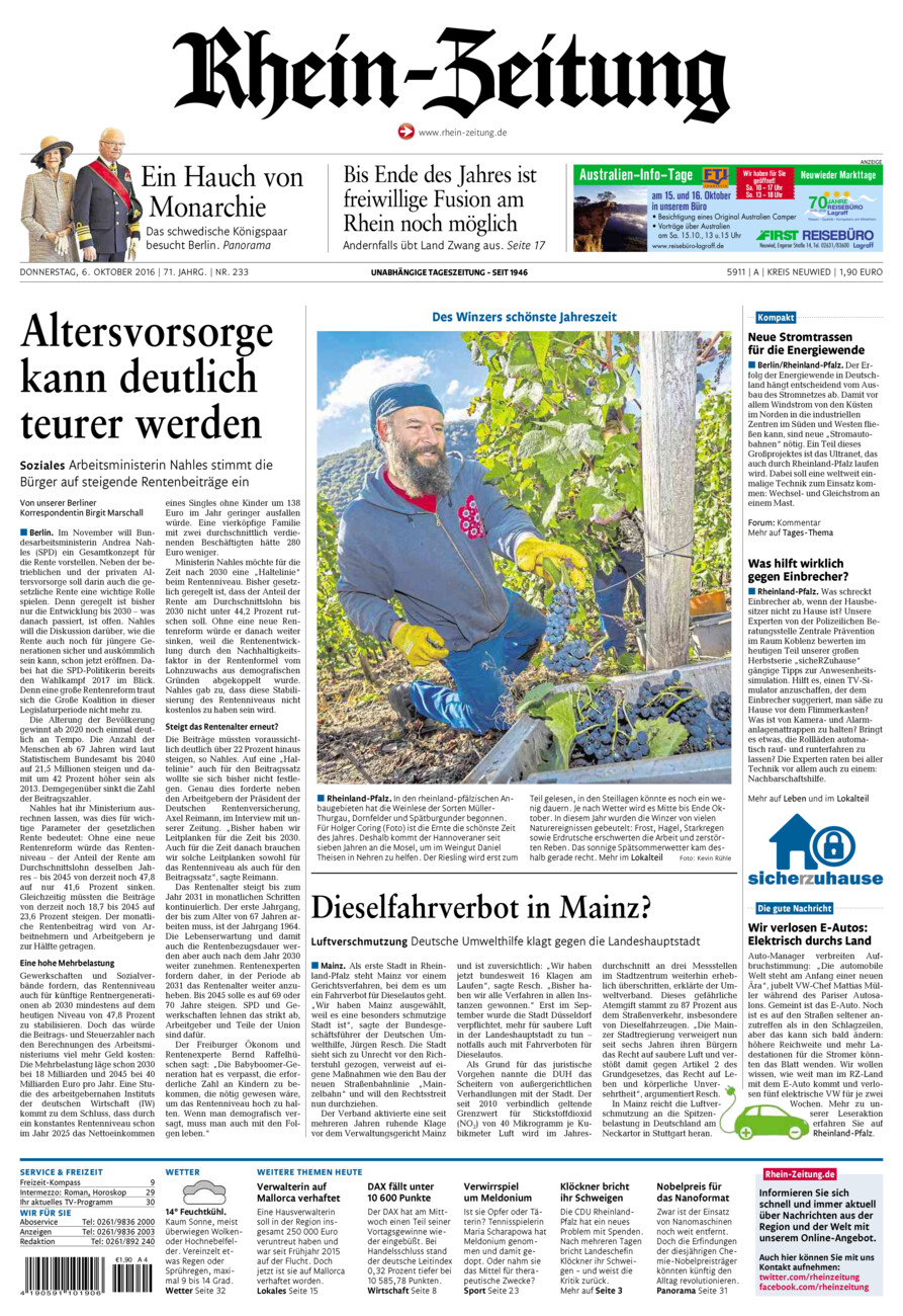 Rhein-Zeitung Kreis Neuwied vom Donnerstag, 06.10.2016