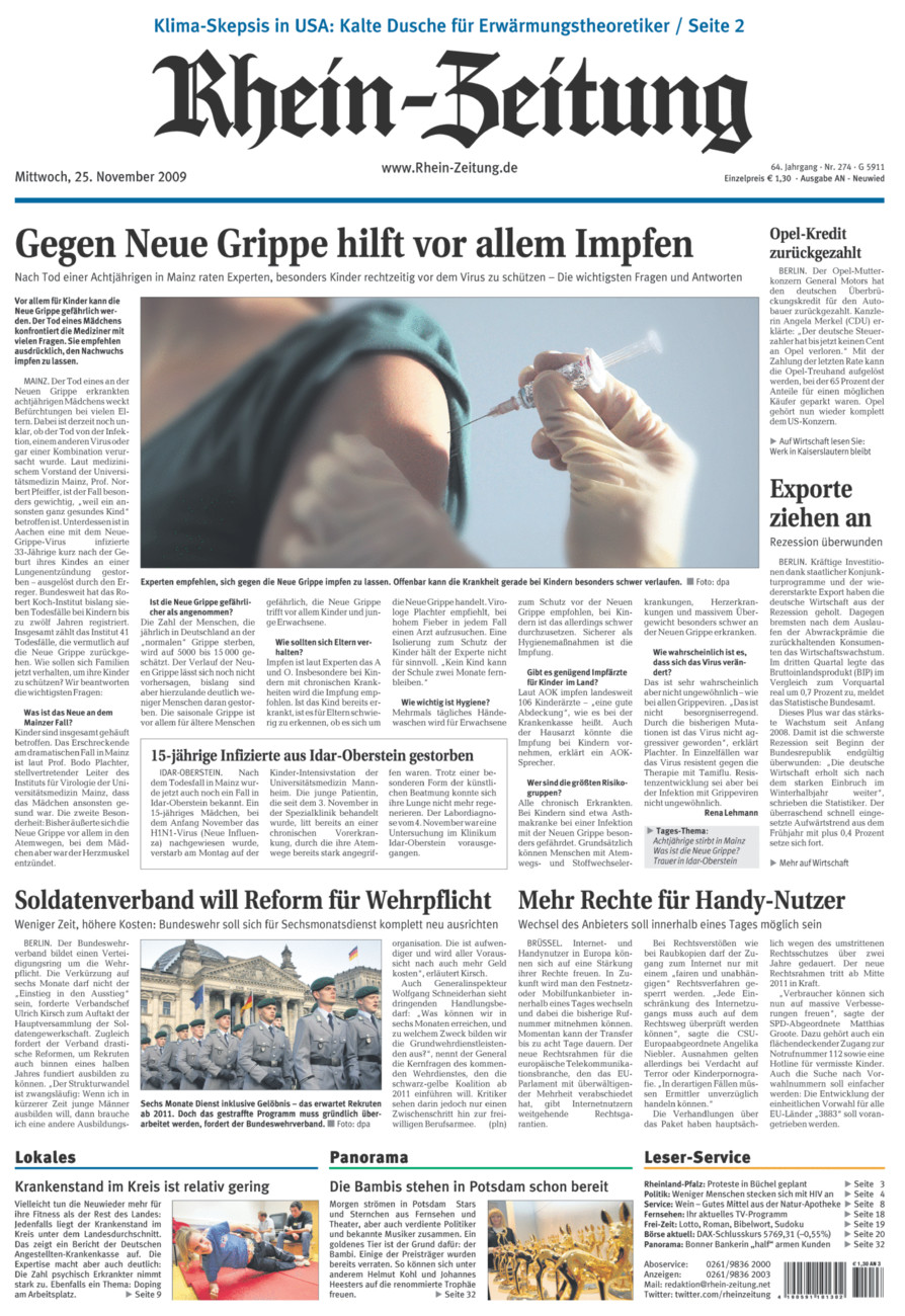 Rhein-Zeitung Kreis Neuwied vom Mittwoch, 25.11.2009