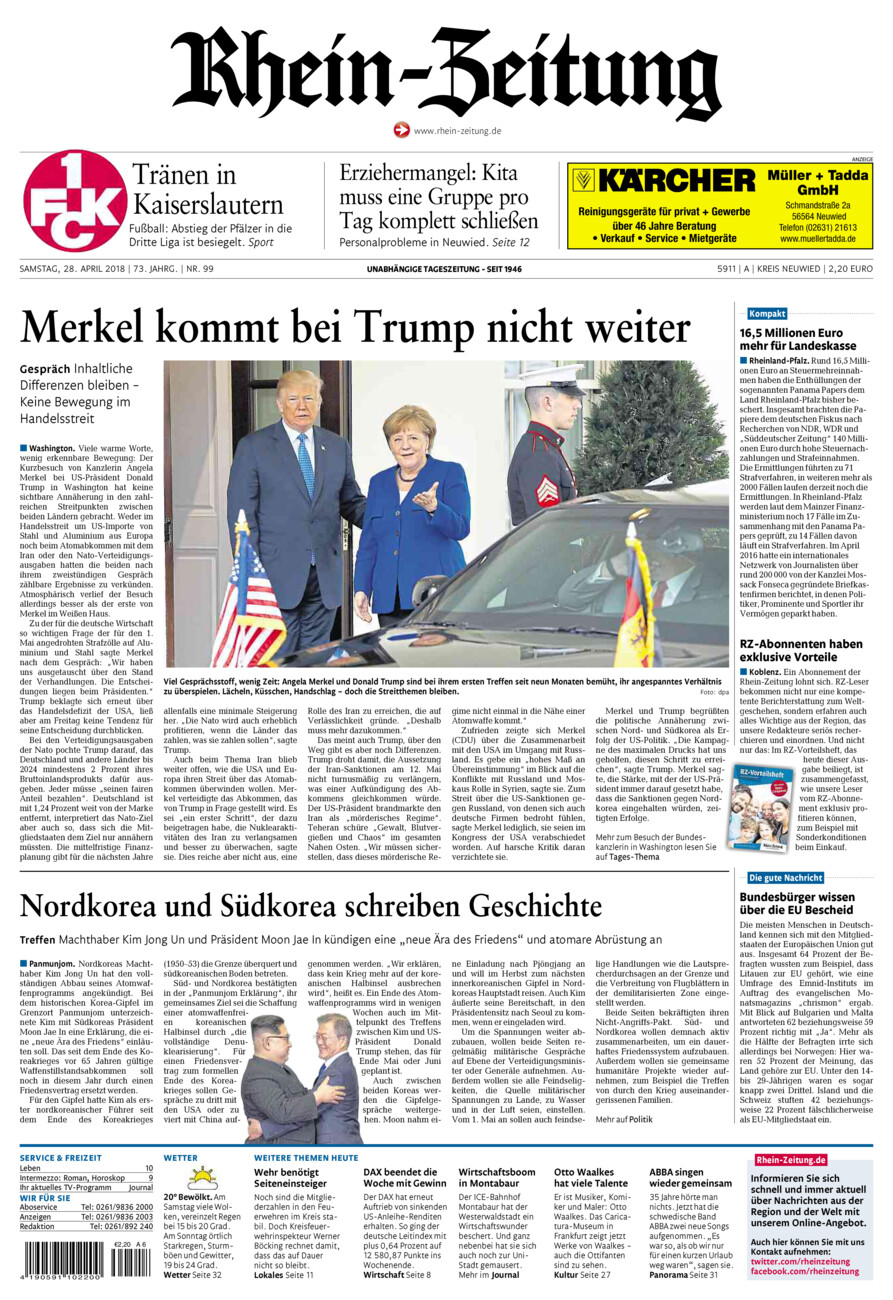 Rhein-Zeitung Kreis Neuwied vom Samstag, 28.04.2018
