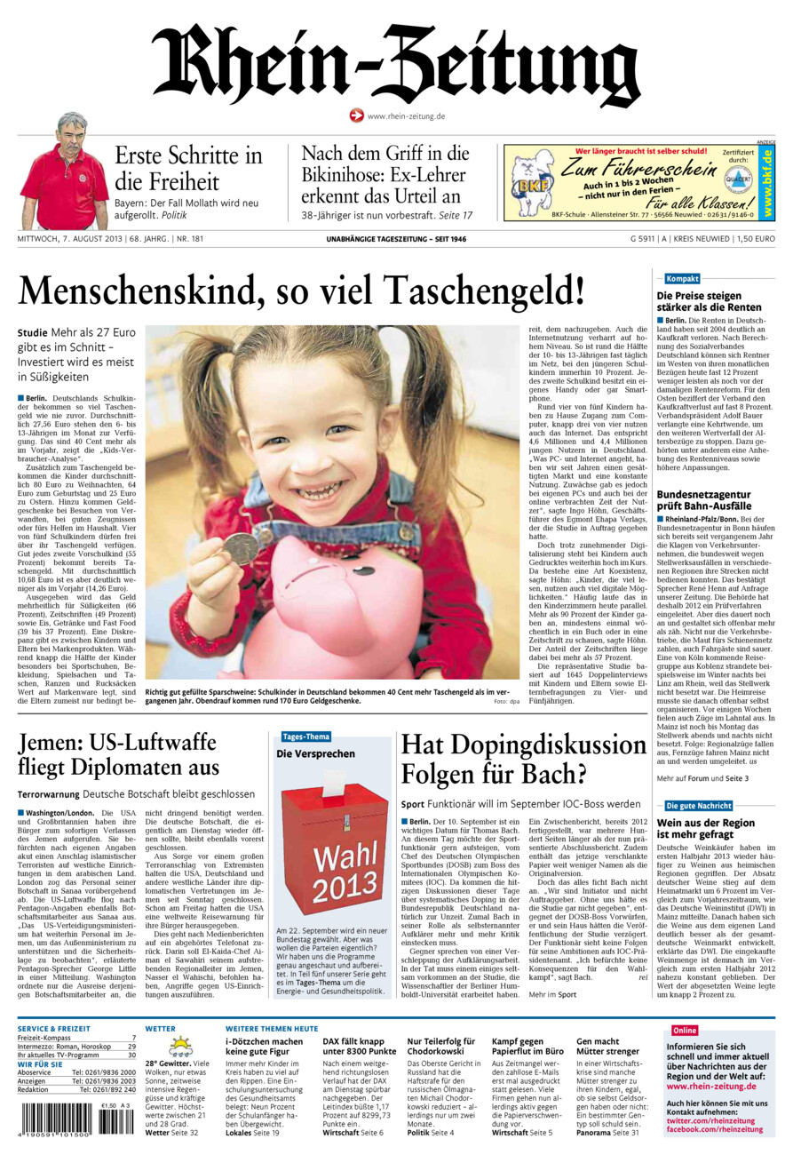 Rhein-Zeitung Kreis Neuwied vom Mittwoch, 07.08.2013