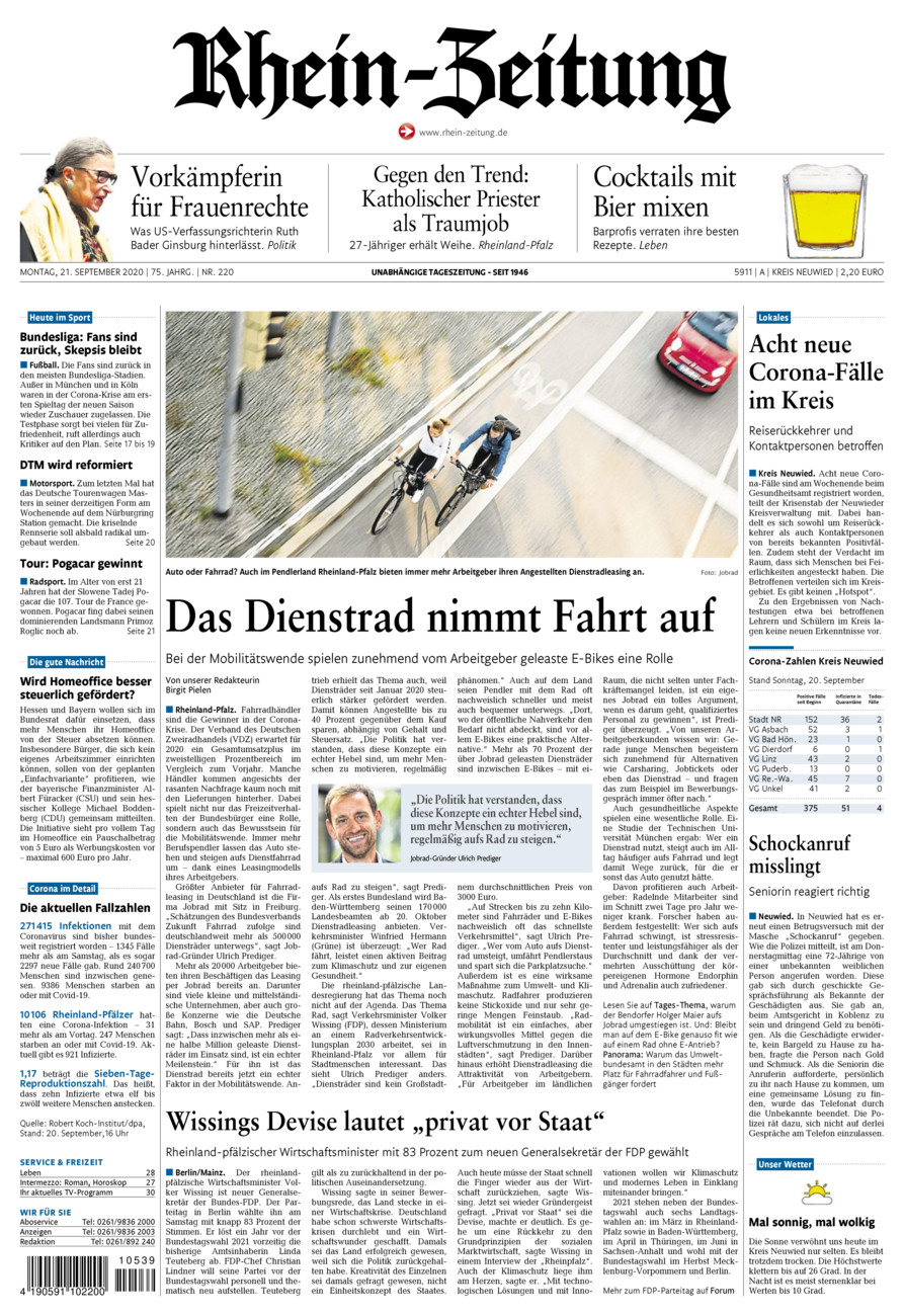 Rhein-Zeitung Kreis Neuwied vom Montag, 21.09.2020