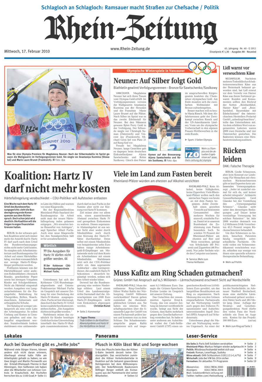 Rhein-Zeitung Kreis Neuwied vom Mittwoch, 17.02.2010