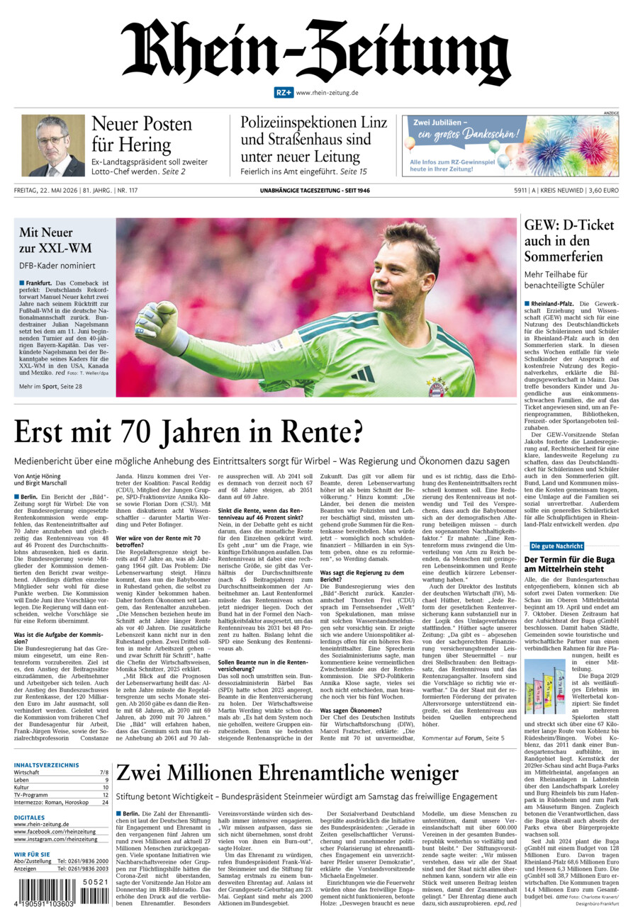 Rhein-Zeitung Kreis Neuwied vom Freitag, 22.05.2026