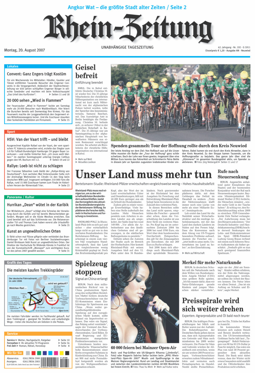 Rhein-Zeitung Kreis Neuwied vom Montag, 20.08.2007