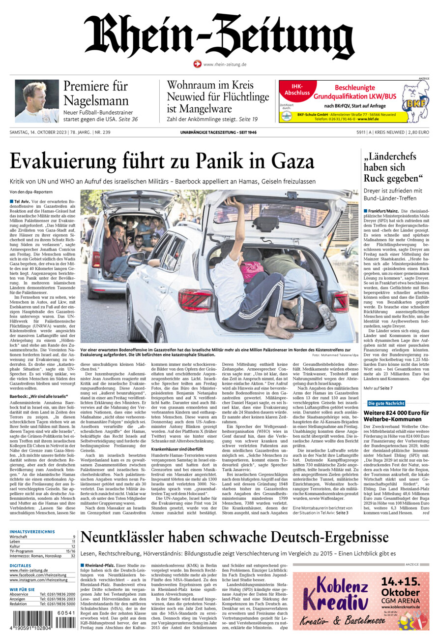 Rhein-Zeitung Kreis Neuwied vom Samstag, 14.10.2023