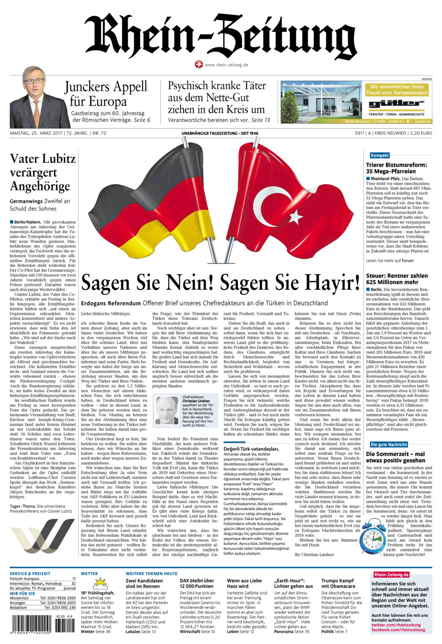 Rhein-Zeitung Kreis Neuwied vom Samstag, 25.03.2017