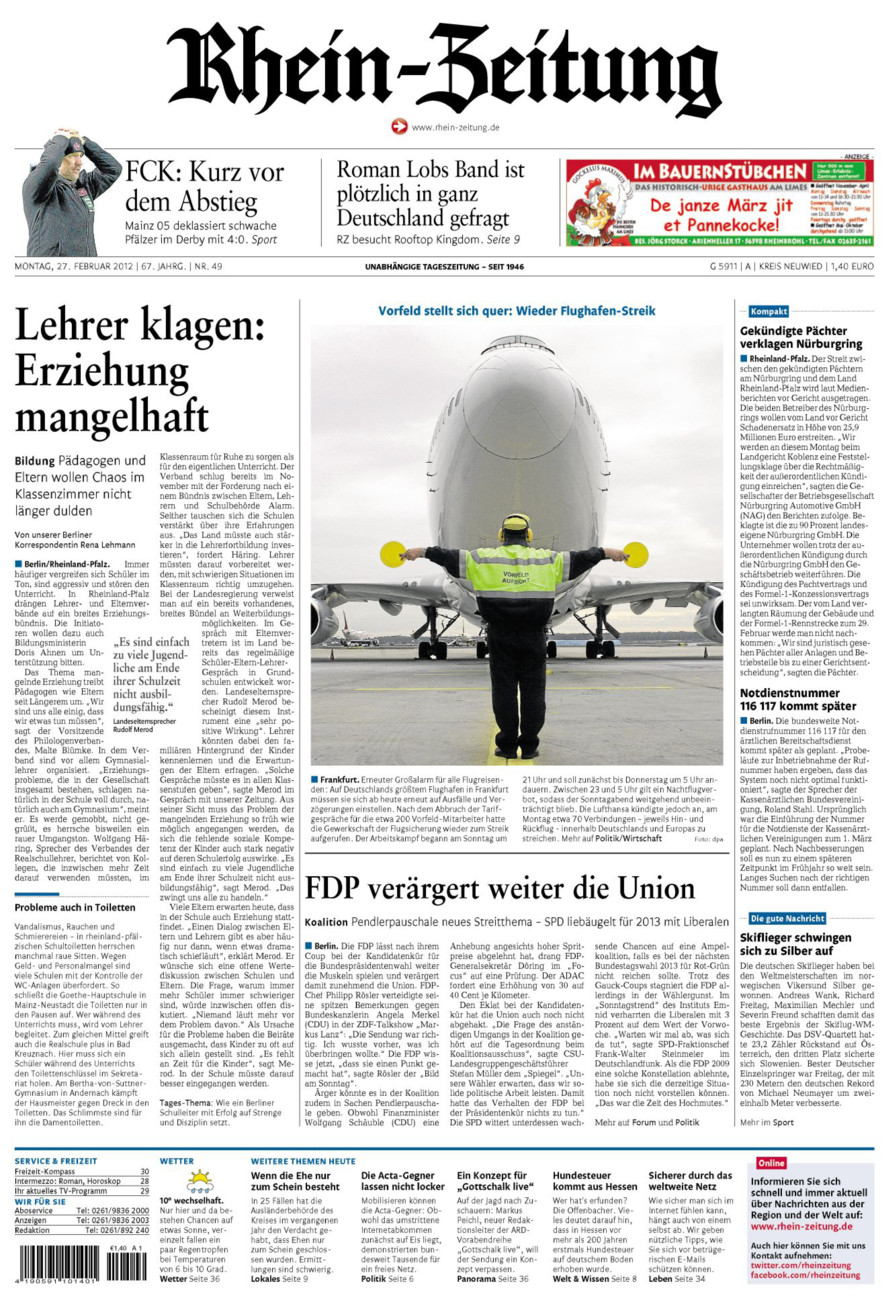 Rhein-Zeitung Kreis Neuwied vom Montag, 27.02.2012