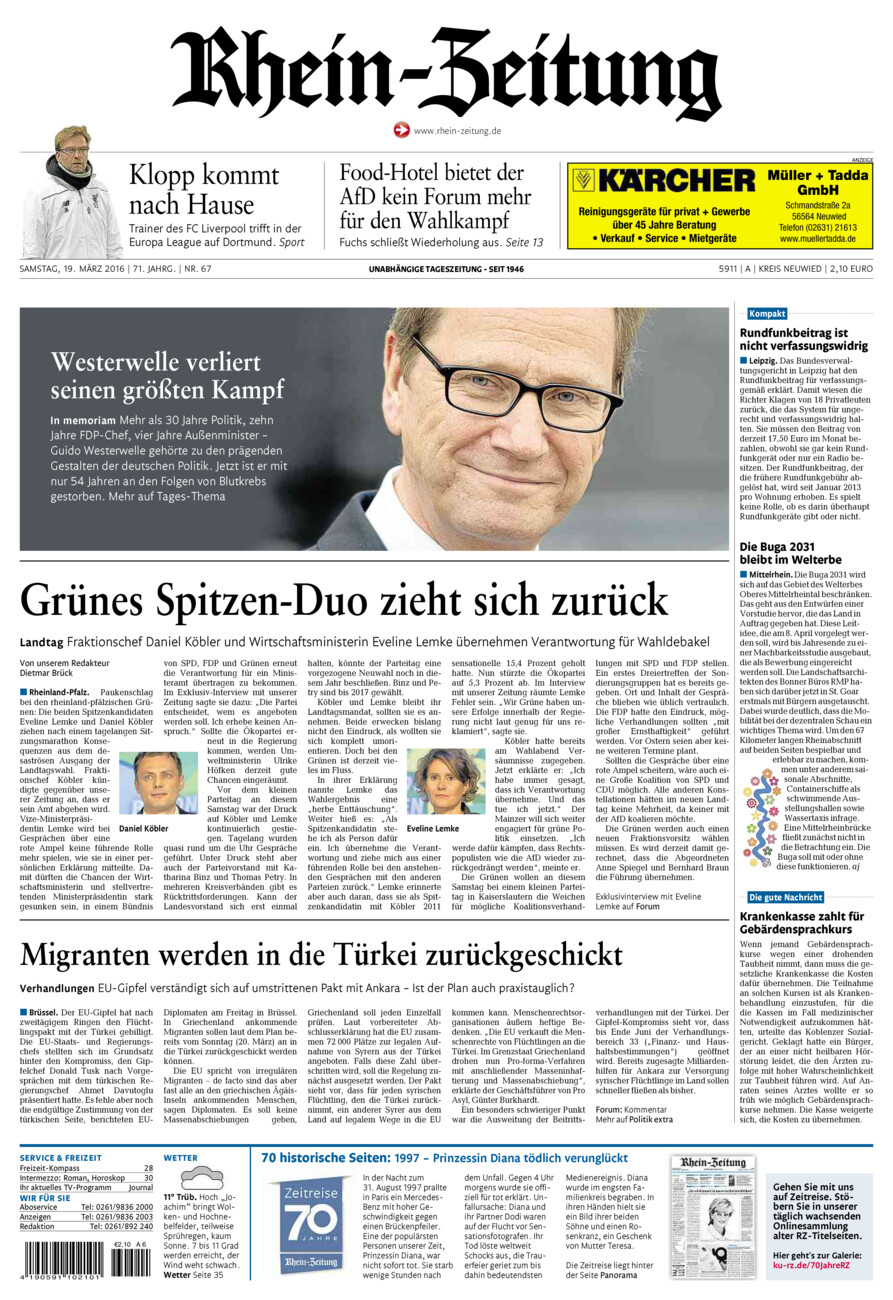 Rhein-Zeitung Kreis Neuwied vom Samstag, 19.03.2016