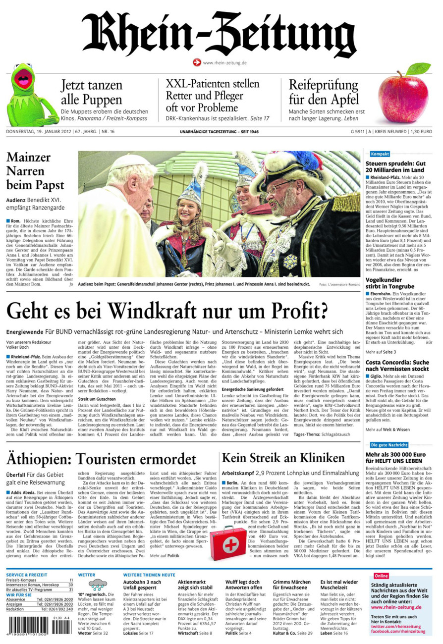 Rhein-Zeitung Kreis Neuwied vom Donnerstag, 19.01.2012
