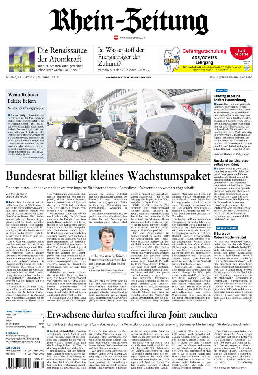 Rhein-Zeitung Kreis Neuwied vom Samstag, 23.03.2024