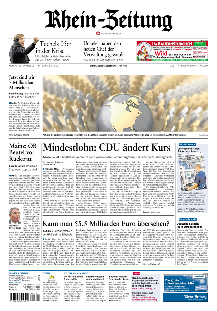Rhein-Zeitung Kreis Neuwied vom Montag, 31.10.2011