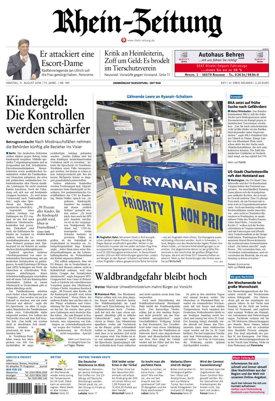 Rhein-Zeitung Kreis Neuwied vom Samstag, 11.08.2018