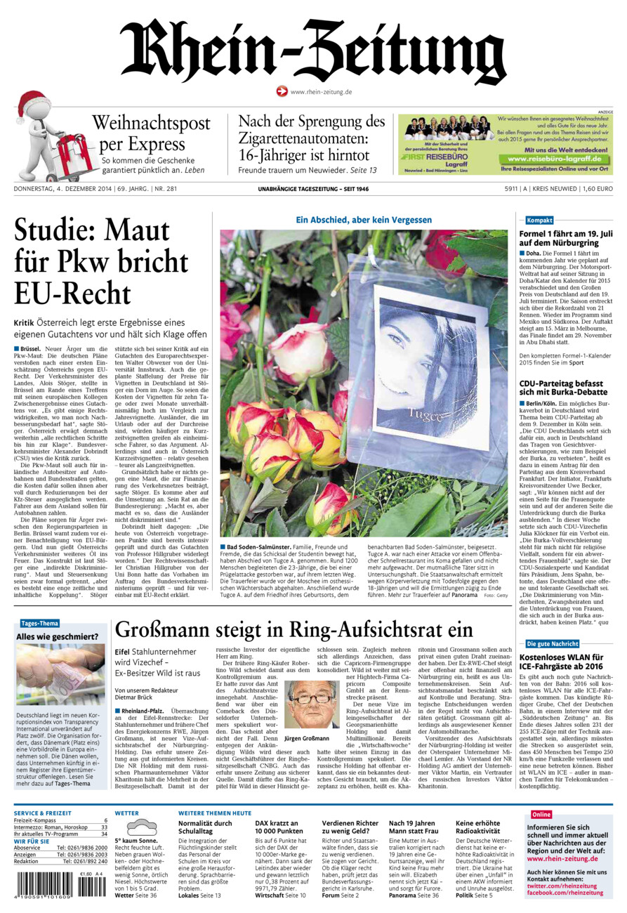 Rhein-Zeitung Kreis Neuwied vom Donnerstag, 04.12.2014