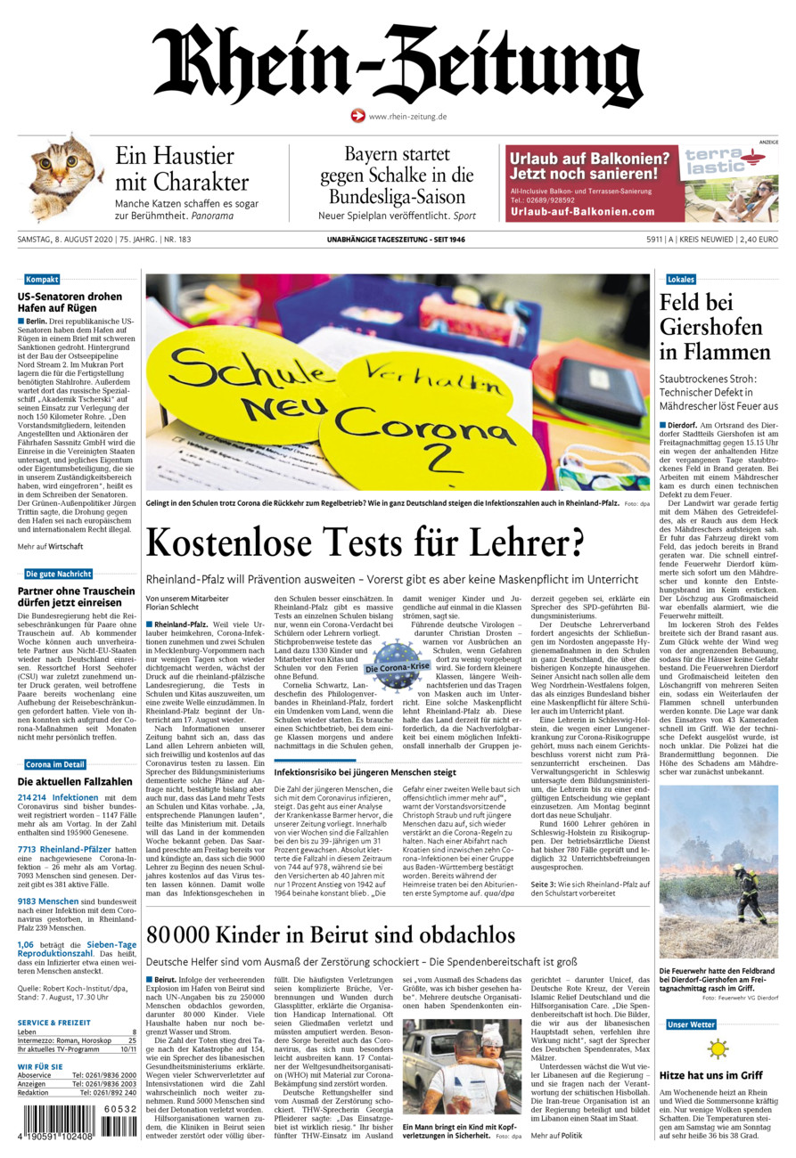 Rhein-Zeitung Kreis Neuwied vom Samstag, 08.08.2020