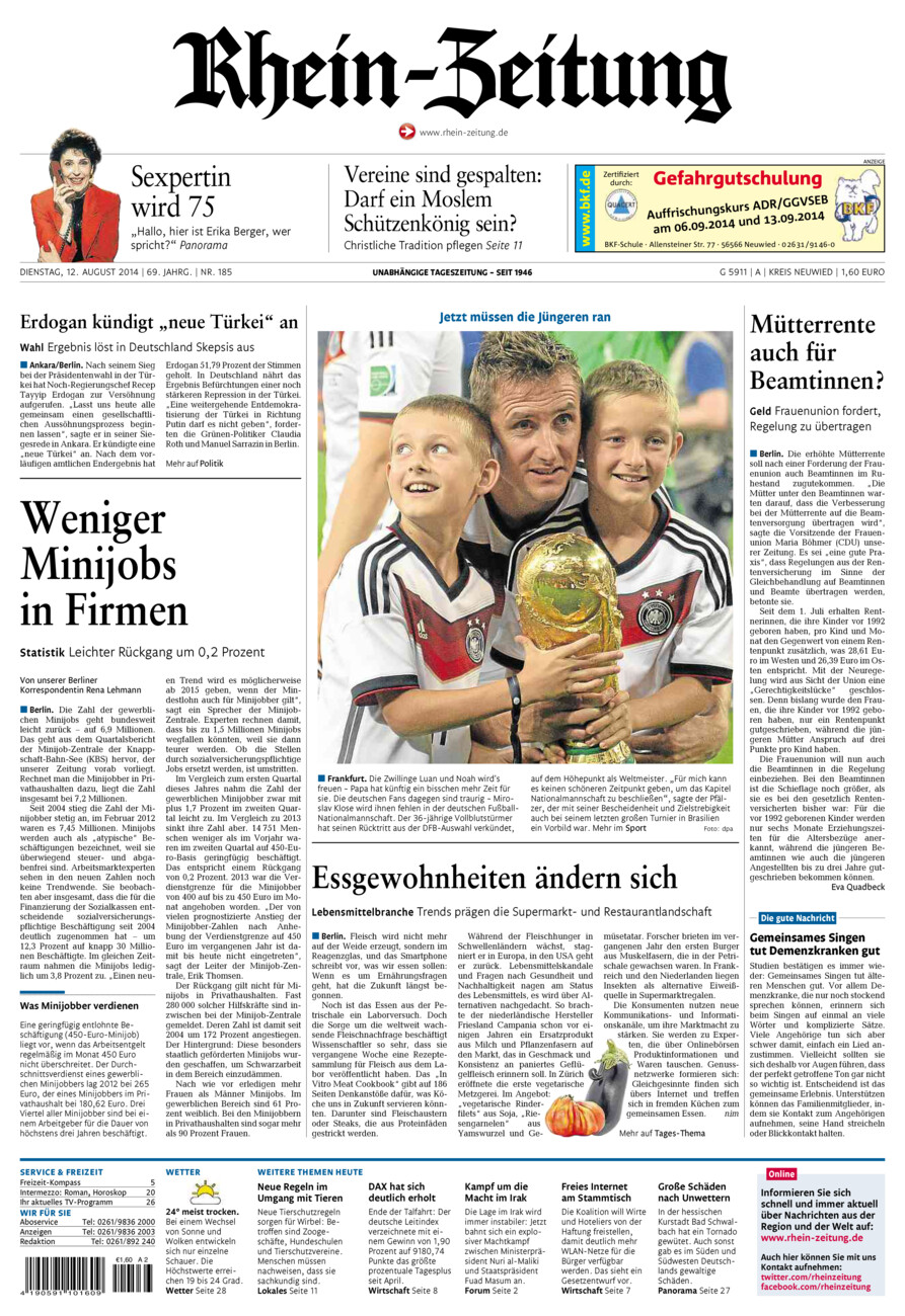 Rhein-Zeitung Kreis Neuwied vom Dienstag, 12.08.2014