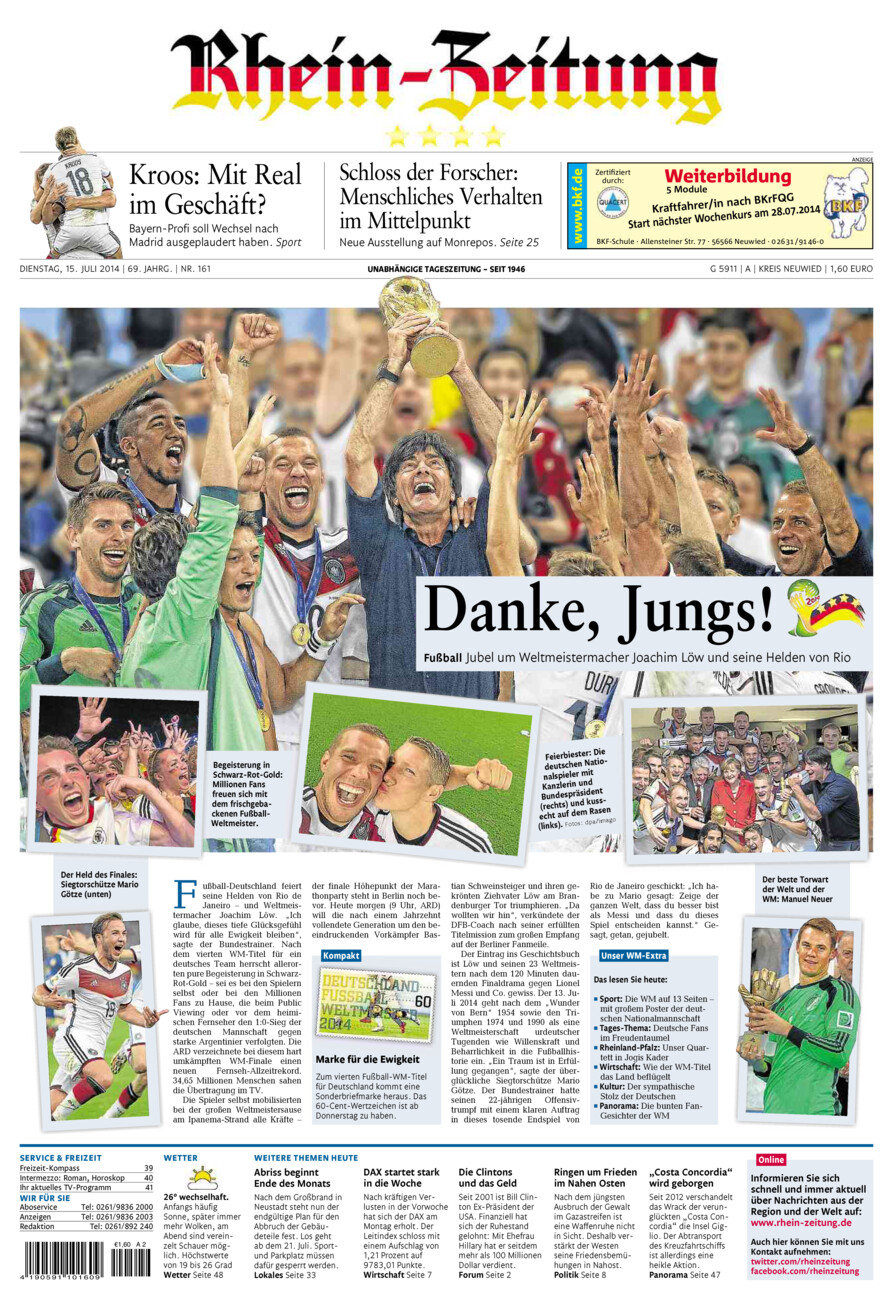 Rhein-Zeitung Kreis Neuwied vom Dienstag, 15.07.2014