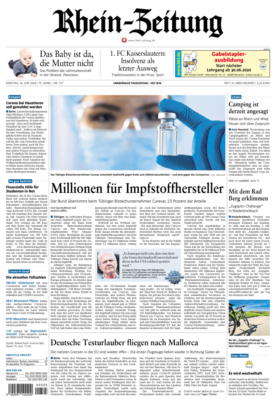 Rhein-Zeitung Kreis Neuwied vom Dienstag, 16.06.2020