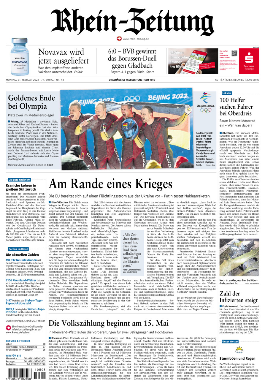 Rhein-Zeitung Kreis Neuwied vom Montag, 21.02.2022