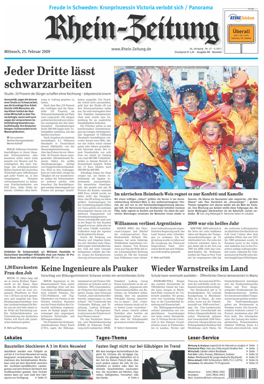 Rhein-Zeitung Kreis Neuwied vom Mittwoch, 25.02.2009