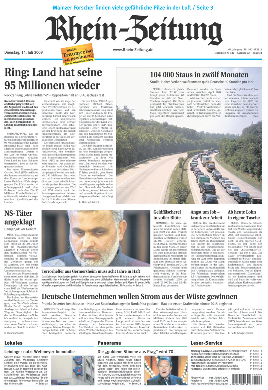 Rhein-Zeitung Kreis Neuwied vom Dienstag, 14.07.2009