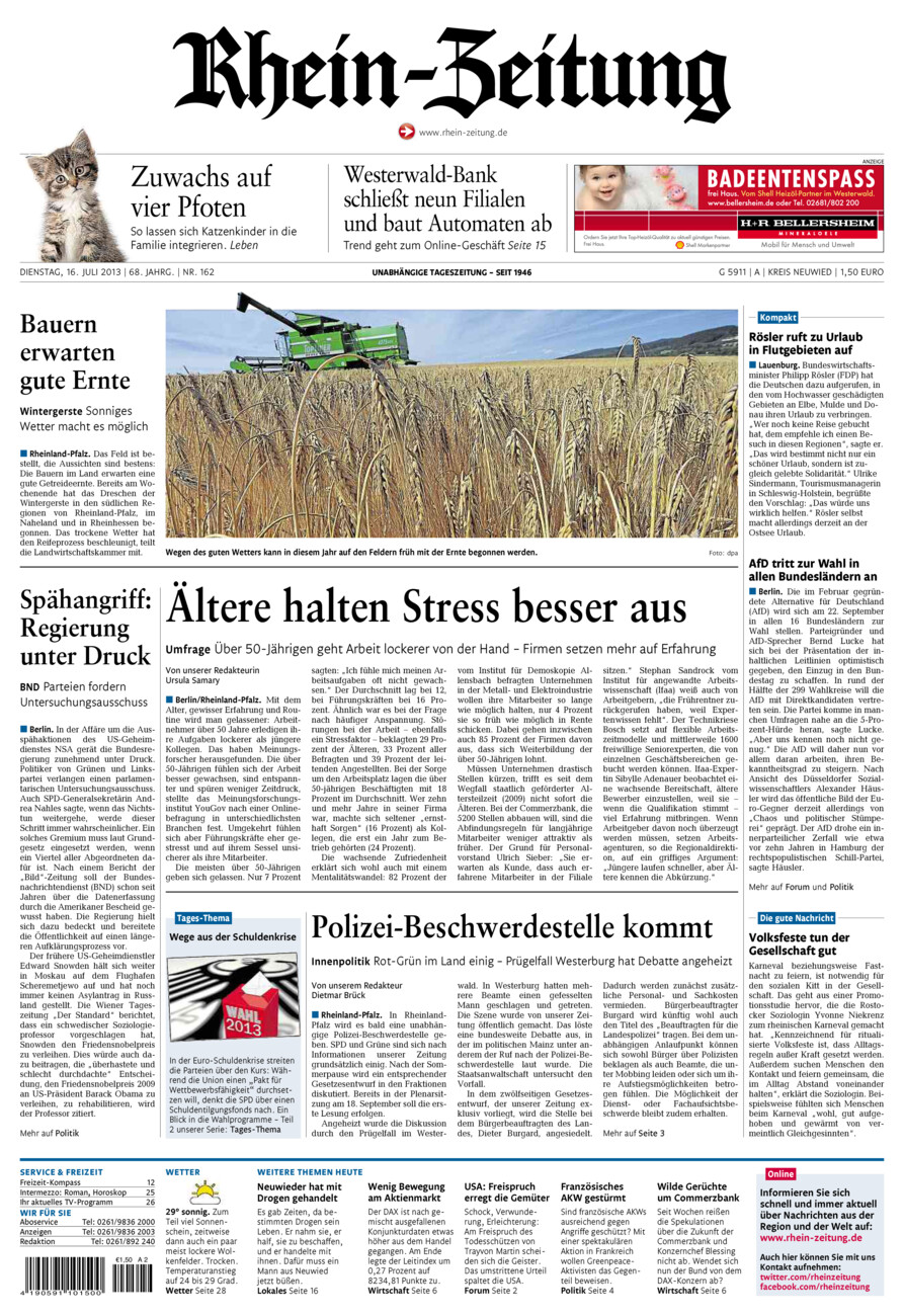 Rhein-Zeitung Kreis Neuwied vom Dienstag, 16.07.2013