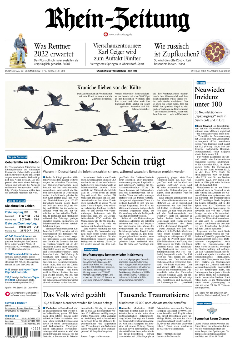 Rhein-Zeitung Kreis Neuwied vom Donnerstag, 30.12.2021