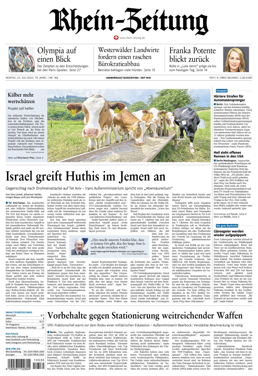 Rhein-Zeitung Kreis Neuwied vom Montag, 22.07.2024