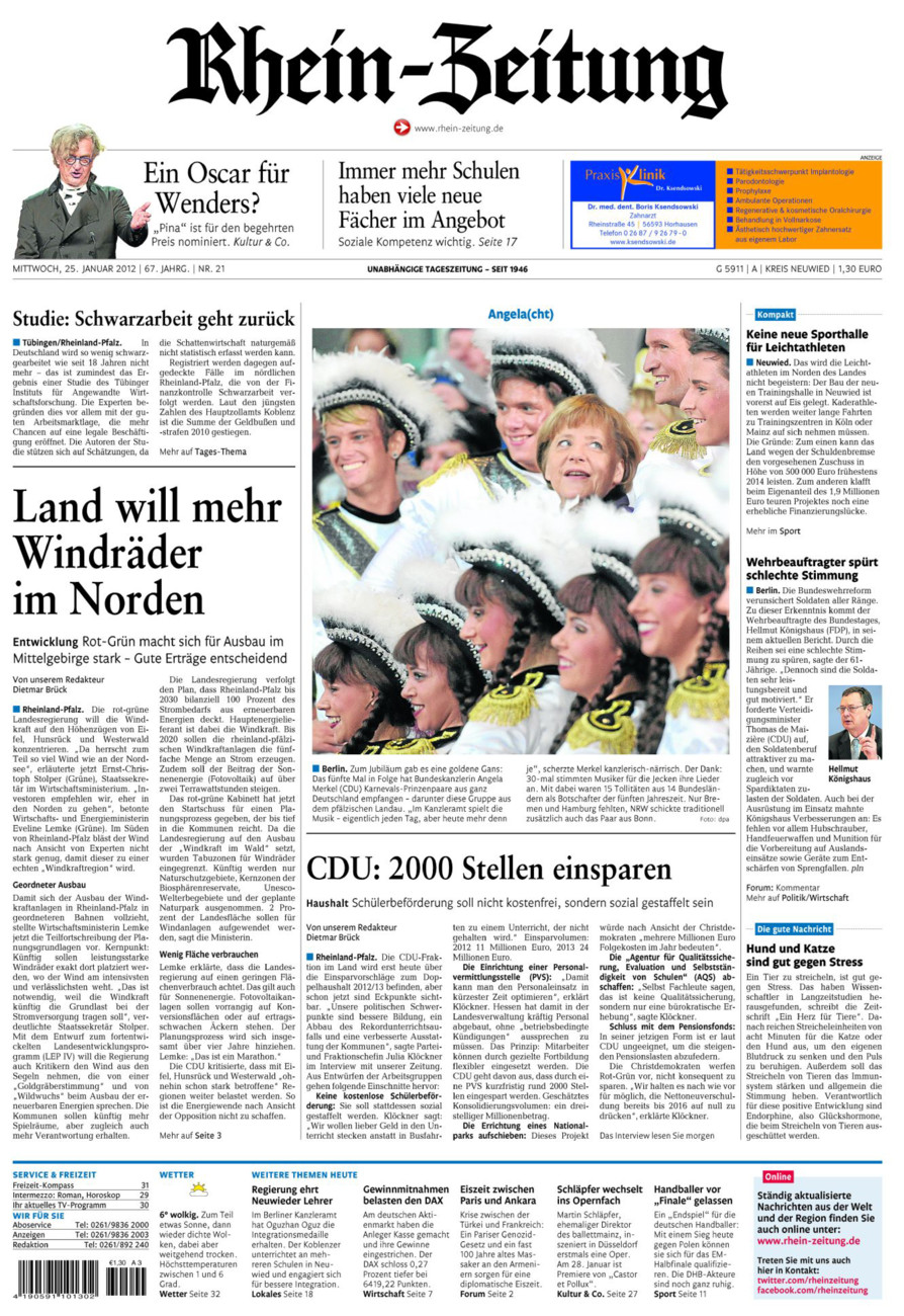Rhein-Zeitung Kreis Neuwied vom Mittwoch, 25.01.2012