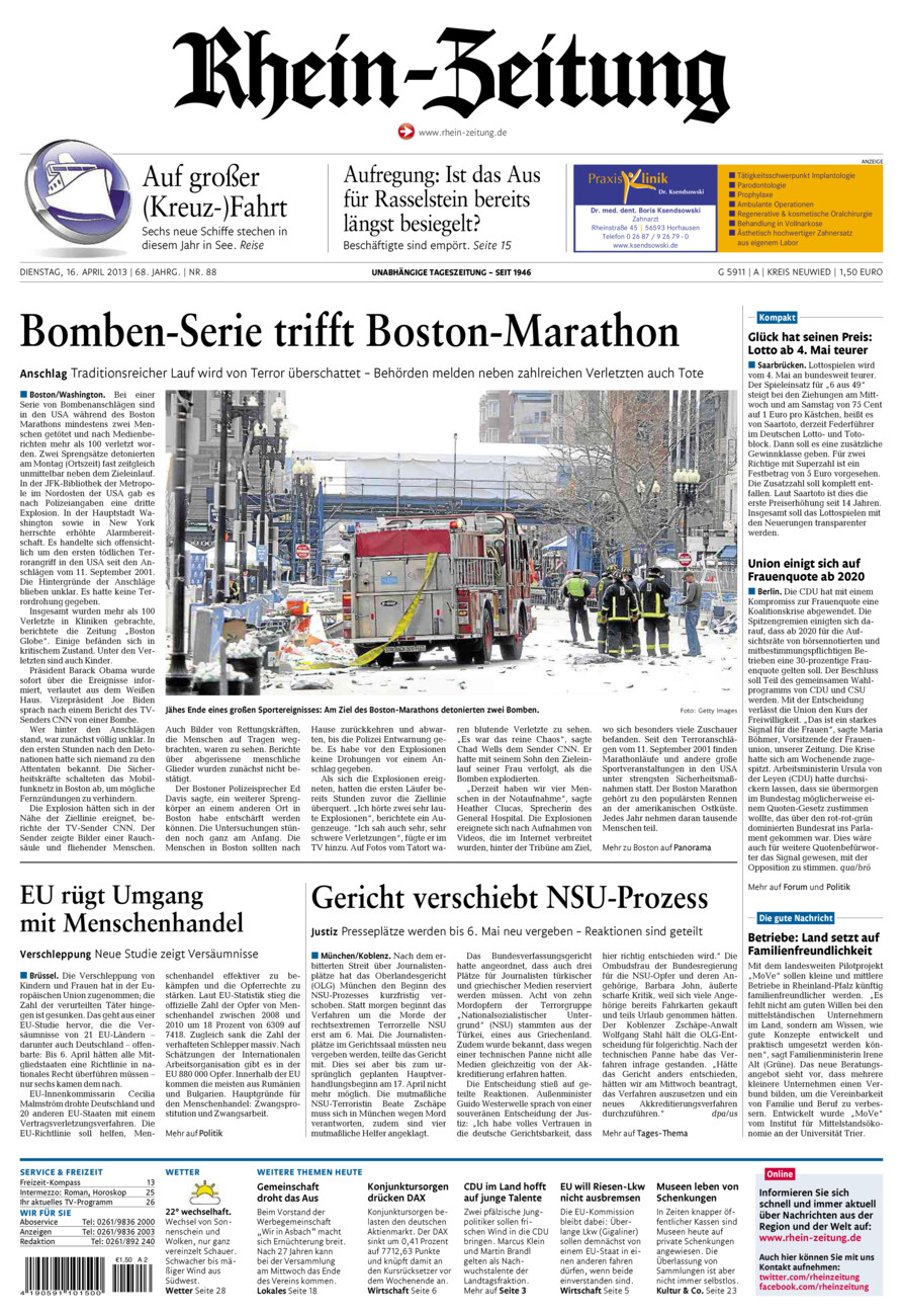 Rhein-Zeitung Kreis Neuwied vom Dienstag, 16.04.2013