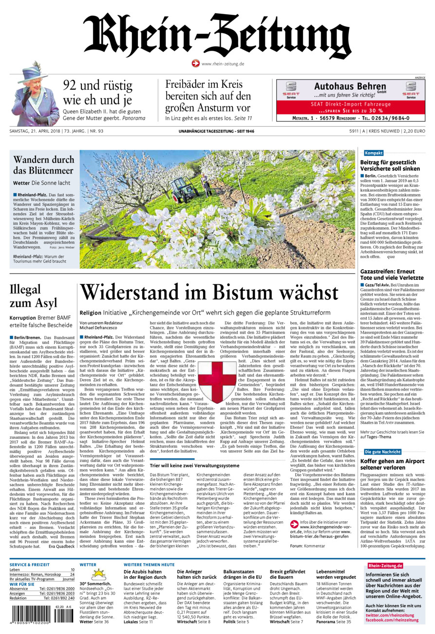 Rhein-Zeitung Kreis Neuwied vom Samstag, 21.04.2018